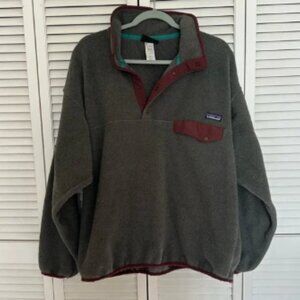 Rare Vintage Mens Patagonia Synchilla Pullover Gray Teal Maroon Fall 2012 #25450